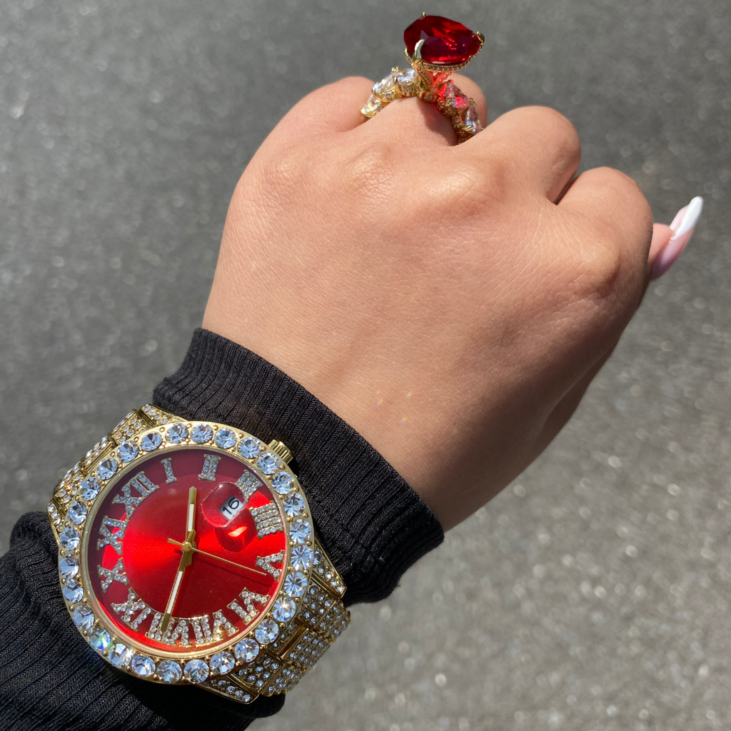 'ICY GIRL' WATCH-GOLD/RED