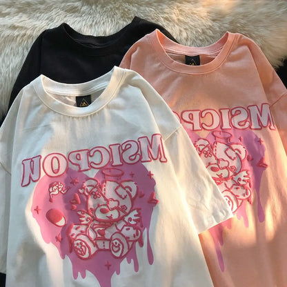 Kawaii Women's T Shirt Korean Pink Love Bear