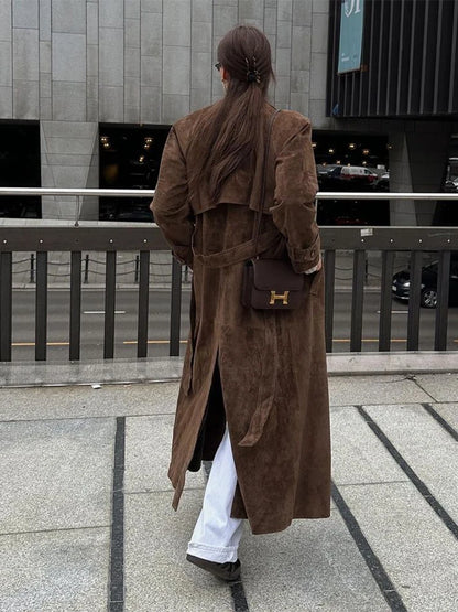 Suede Women Long Trench Coats