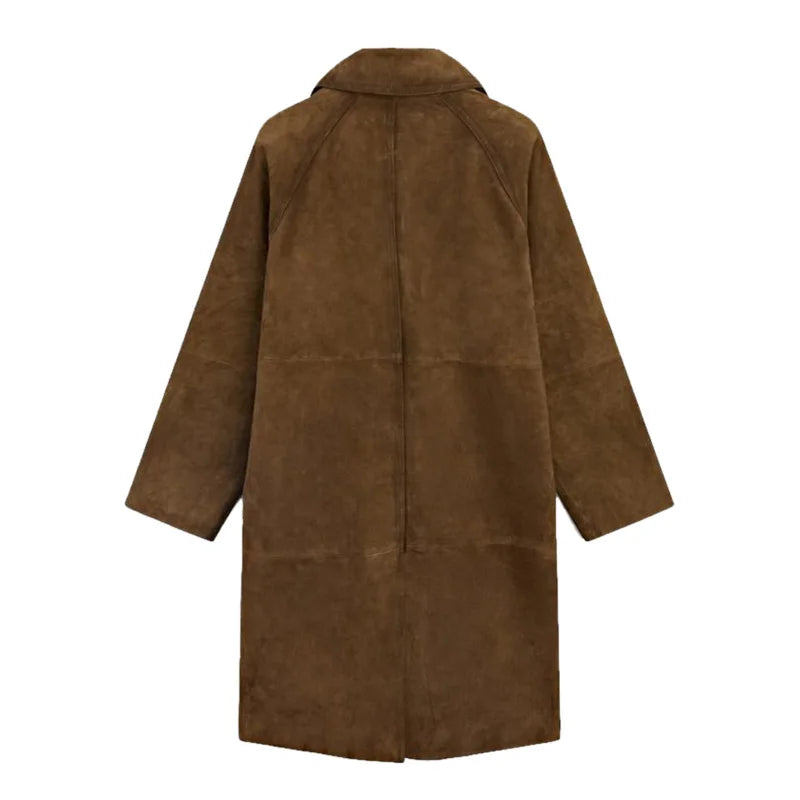 Suede Women Long Trench Coats