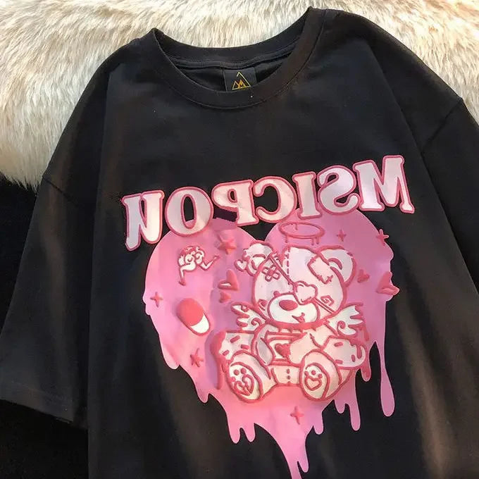 Kawaii Women's T Shirt Korean Pink Love Bear